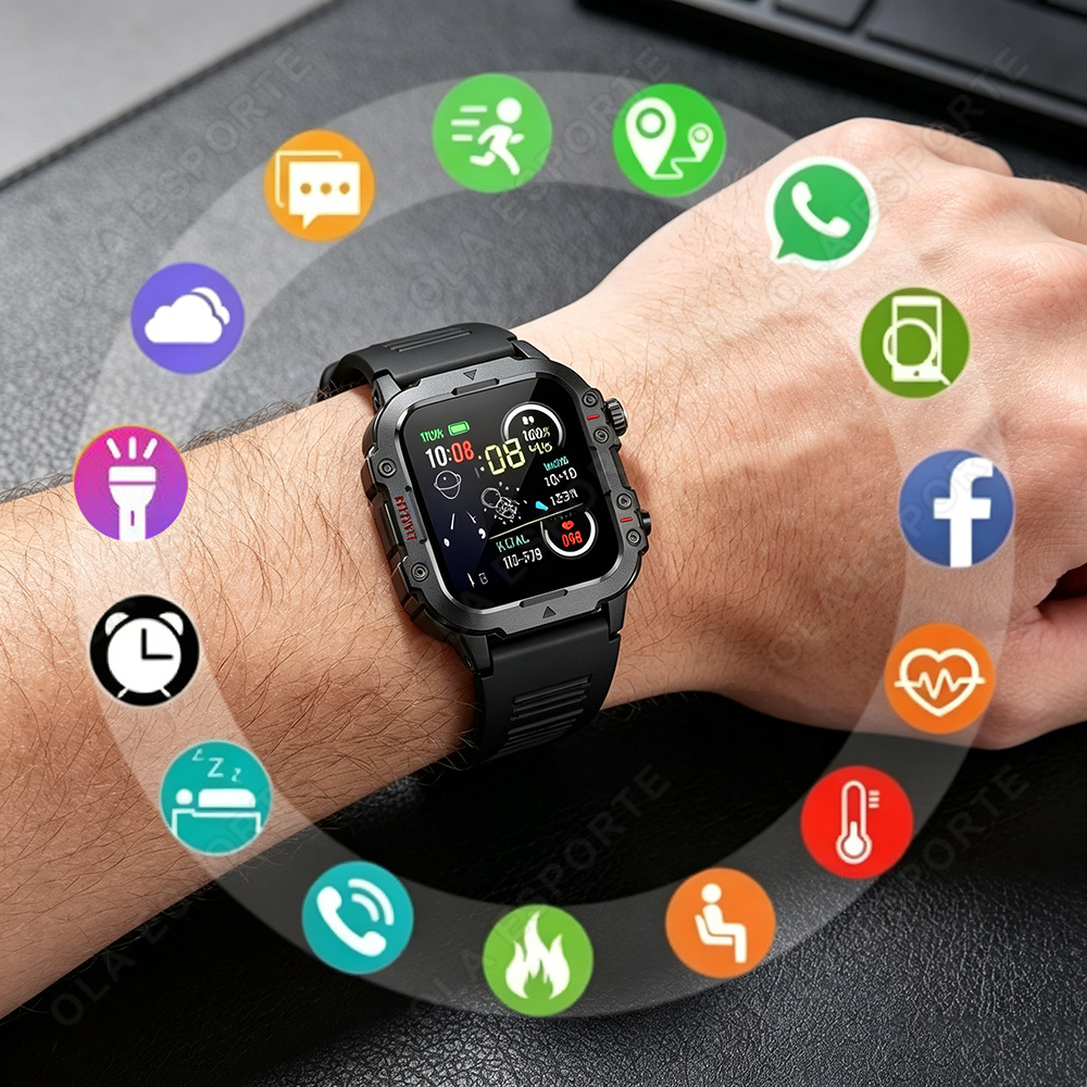 Smartwatch Rugged Watches For Men - 2026 Rugged Military Smart Watch Men's