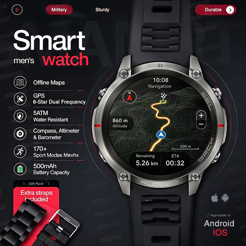 NEW Rugged Military GPS Offlin - Smartwatch Rugged Watches For Men ulasan dan harga