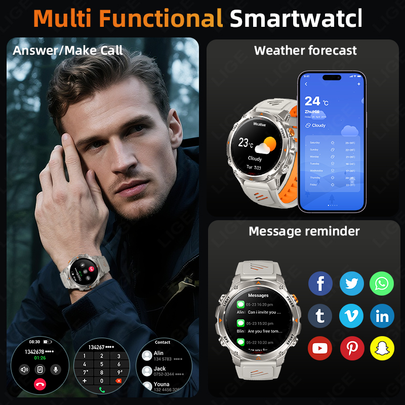 LIGE Rugged GPS Track Smart Wa - Smartwatch Watches With Bluetooth ulasan dan harga