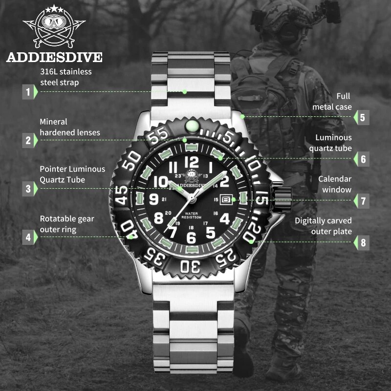 Addies Dive Men Fashion Casual - Solar Powered Watch ulasan dan harga